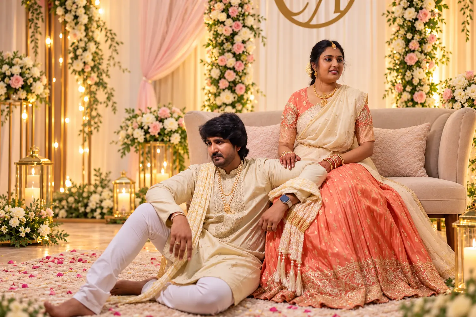 Charitha and Anvesh at their engagement ceremony