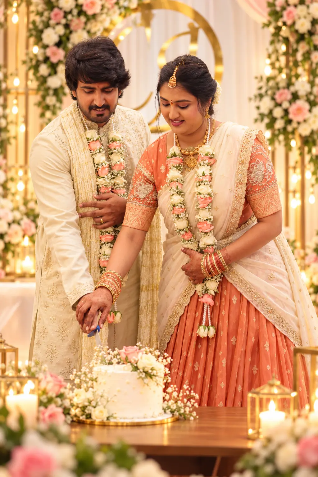 Charitha and Anvesh cutting the cake